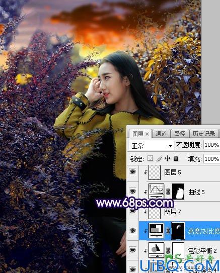 Photoshop给性感长腿推女郎外景写真照调出温暖的霞光色彩