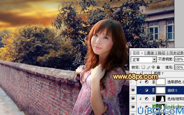 Photoshop给天空泛白的女生外景写真照调出温暖的落日黄昏色彩