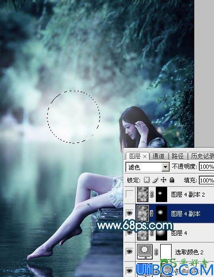 Photoshop给清纯玉腿美脚女神艺术写真图片调出梦幻唯美的青绿色