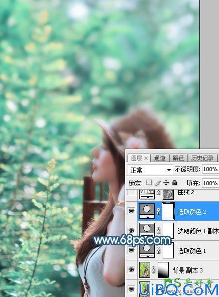 Photoshop调色教程：给夏日外景自拍的beautiful美妞写真照调出唯美的青