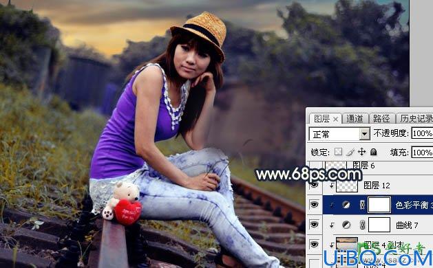 Photoshop调色教程：给外景自拍的美女成人写真图片调出温暖的黄昏色