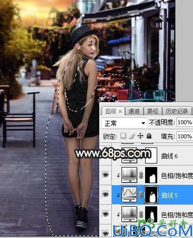 Photoshop女生照片调色：给餐厅外的金发性感女生照片调出明亮的霞光色彩