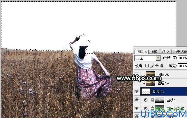 Photoshop女生照片调色：给美丽田野上的漂亮女生写真照调出柔美的青黄色