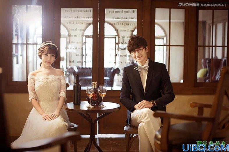 Photoshop婚片调色教程：给室内拍摄的韩式唯美婚片调出漂亮的冷色效果