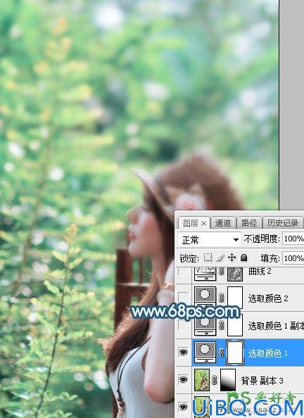 Photoshop调色教程：给夏日外景自拍的beautiful美妞写真照调出唯美的青