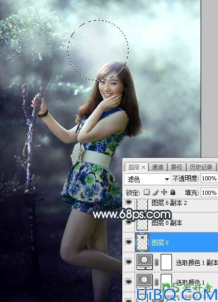 Photoshop美女图片调色教程：给梦幻少女写真照调出唯美的青蓝色效果