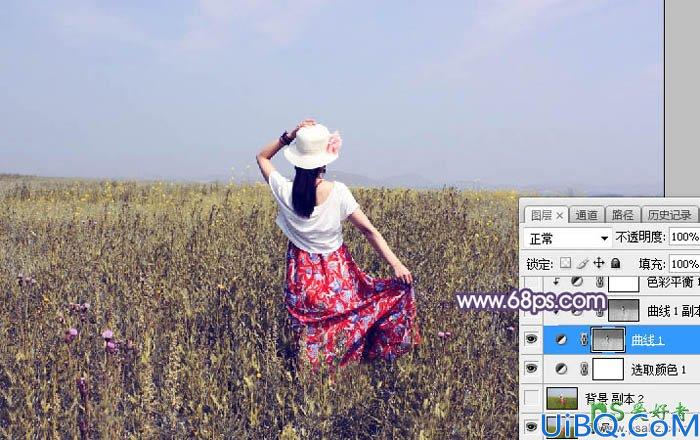 Photoshop给性感女生外景自拍的个人艺术照摄影图片调出韩系淡蓝色