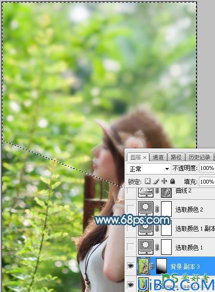 Photoshop调色教程：给夏日外景自拍的beautiful美妞写真照调出唯美的青