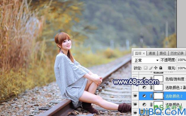 Photoshop调色教程：学习给外景自拍的可爱妹妹照片调出韩系淡黄色效果