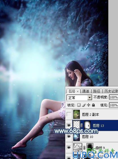 Photoshop调色教程：给未成年清纯少女写真照调出魔幻般的青蓝色效果