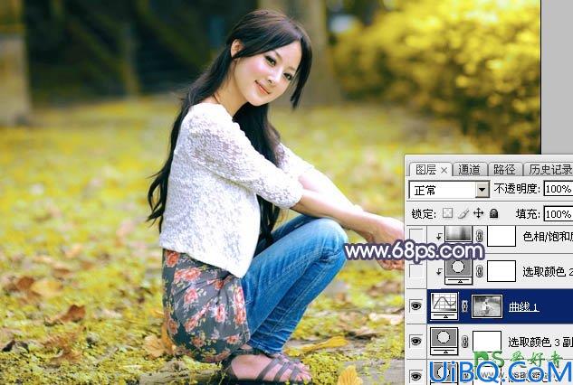 Photoshop女生照片调色：给金秋未成年少女写真照调出柔和的淡黄色