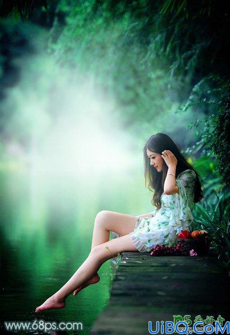 Photoshop给美腿玉足rt艺术照少女图片调出清爽的绿色调-清新甜美的青绿