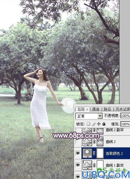 Photoshop美女图片调色教程：给树林中自拍的唯美女生照片调出淡调紫红色