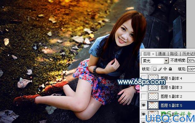 Photoshop给雪白美腿女生照片调出唯美意境风格的紫色，晨曦阳光