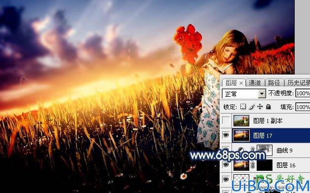 Photoshop调色教程：给麦田中的可爱小女孩儿生活照调出唯美的霞光色效果