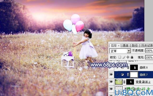 Photoshop调色教程：给可爱的小女孩儿外景生活照调出梦幻的蓝红色，霞光