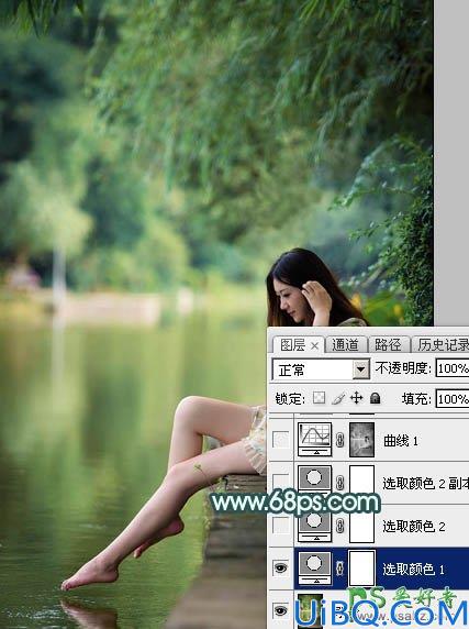 Photoshop给美腿玉足rt艺术照少女图片调出清爽的绿色调-清新甜美的青绿