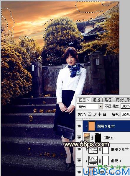 Photoshop给性感空姐制服美女外景写真图片调出唯美的夕阳霞光色