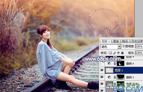 Photoshop给外景自拍的漂亮果子美眉写真照片调出甜美的秋景橙红