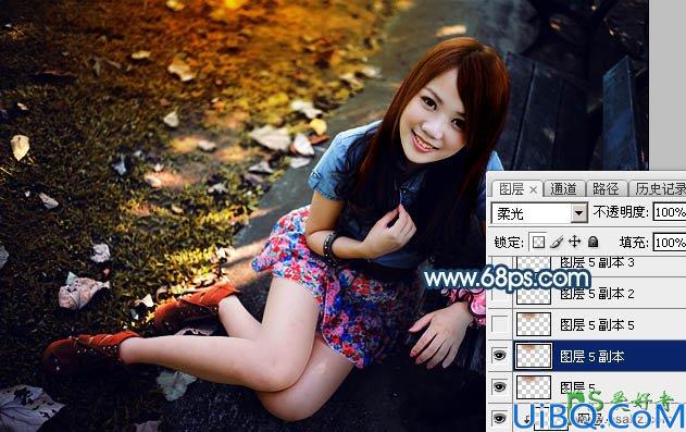 Photoshop给雪白美腿女生照片调出唯美意境风格的紫色，晨曦阳光