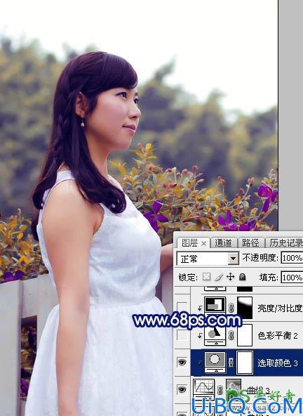Photoshop给篱芭边自拍的性感美人生活照调出唯美漂亮的朝霞色彩