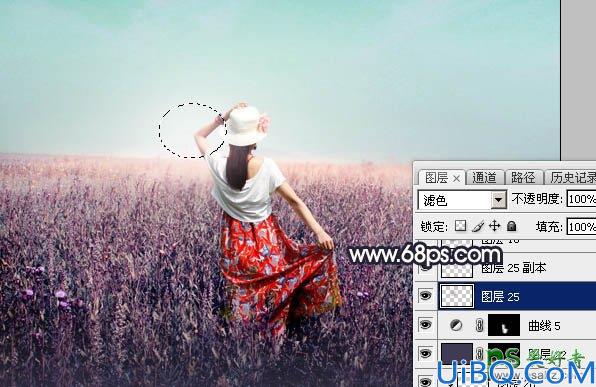 Photoshop给小清新唯美的草原女生写真图片调出清爽的青紫色效果