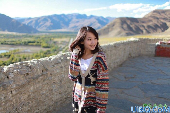 Photoshop调色教程：给高原风景区中自拍的可爱美女生活照调出灿烂的霞光