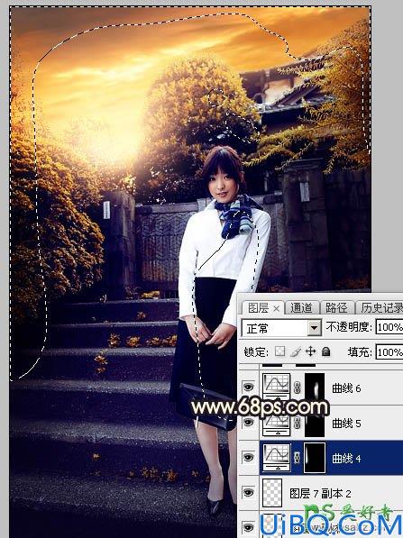 Photoshop给性感空姐制服美女外景写真图片调出唯美的夕阳霞光色