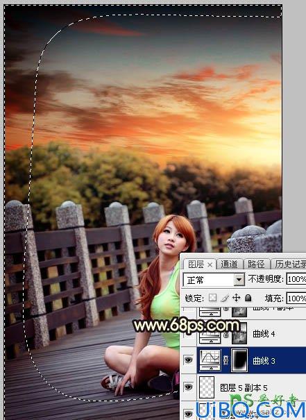 Photoshop美女照片调色：给公园木桥上自拍的可爱女生照片调出唯美橙色