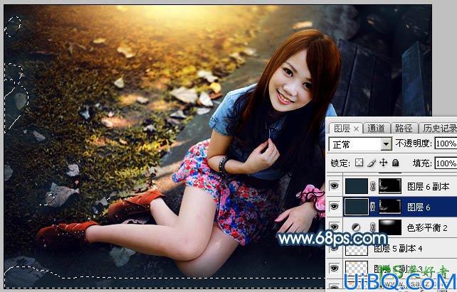 Photoshop给雪白美腿女生照片调出唯美意境风格的紫色，晨曦阳光