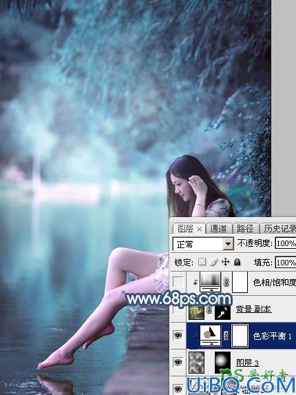 Photoshop调色教程：给未成年清纯少女写真照调出魔幻般的青蓝色效果