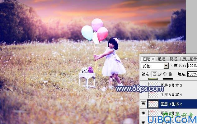 Photoshop调色教程：给可爱的小女孩儿外景生活照调出梦幻的蓝红色，霞光
