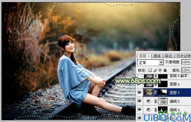 Photoshop给外景铁路上自拍的可爱女生生活照调出唯美的黄昏色彩