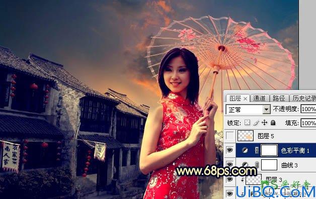 Photoshop美女照片调色实例：给中国风古典美女图片调出唯美的霞光色