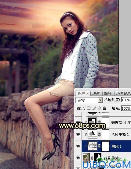 Photoshop美女图片调色：给阴天外景美腿高跟美女艺术照调出唯美的霞光色