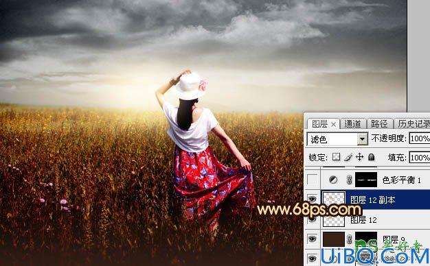 Photoshop给偏灰的美女外景艺术摄影图片调出秋季黄褐色效果