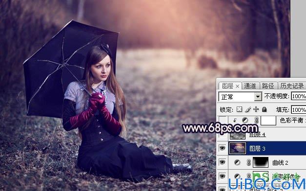 PhoToshop给童话般的可爱美女艺术照调出唯美的秋季深蓝色