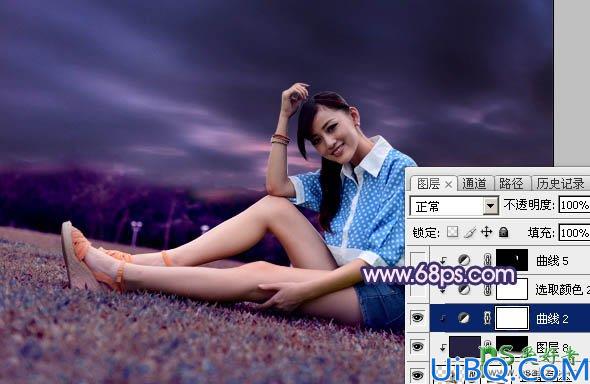 Photoshop女生照片调色教程：给性感美腿女孩的艺术照调出暗调梦幻紫色