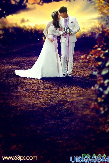 Photoshop唯美婚片调色教程：给泛白的情侣婚纱照调出唯美的霞光色彩