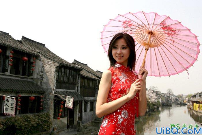 Photoshop美女照片调色实例：给中国风古典美女图片调出唯美的霞光色