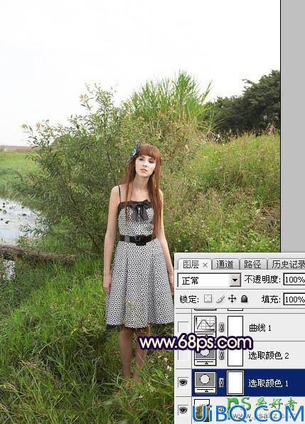 Photoshop给荒野中自拍的性感欧美美女唯美照片调出温暖的霞光色