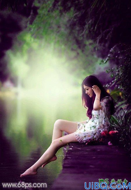 Photoshop调色教程：给外景自拍的美腿少女唯美图片调出梦幻的紫色调