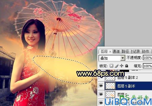 Photoshop美女照片调色实例：给中国风古典美女图片调出唯美的霞光色