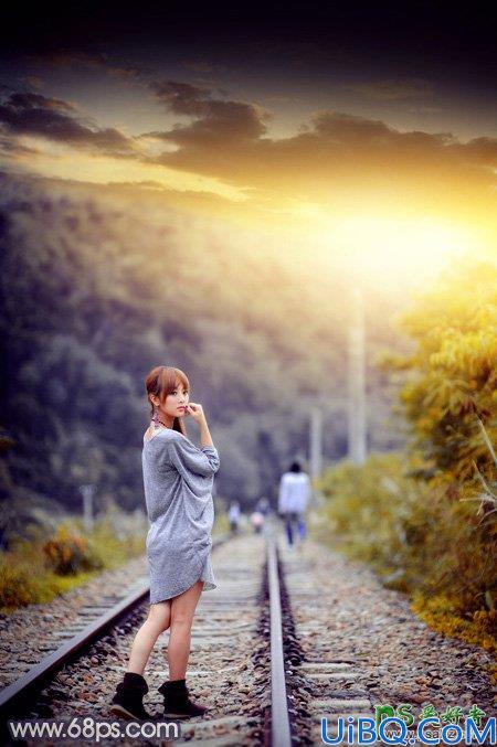Photoshop给泛白的果子美眉外景写真照调出唯美的橙黄色效果