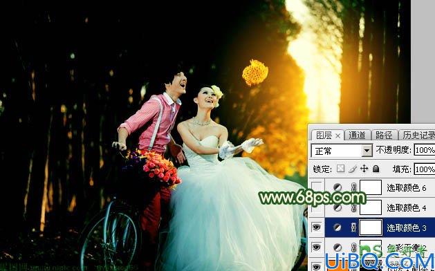 Photoshop婚片后期调色：给外景自拍的森系婚片男女照片调出漂亮的橙绿色