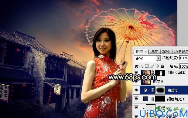 Photoshop美女照片调色实例：给中国风古典美女图片调出唯美的霞光色