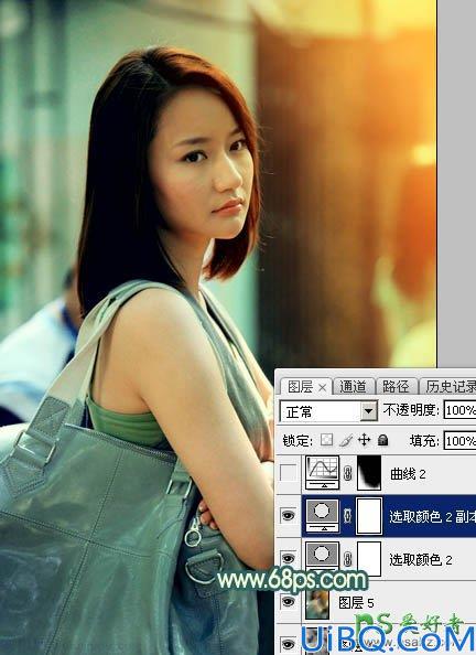 Photoshop调色教程：给街道上自拍的唯美女生生活照调出夕阳暖色逆光效果