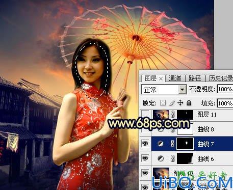 Photoshop美女照片调色实例：给中国风古典美女图片调出唯美的霞光色