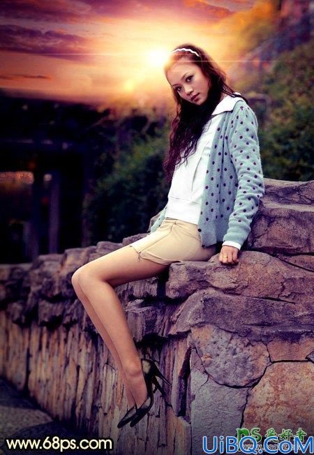 Photoshop美女图片调色：给阴天外景美腿高跟美女艺术照调出唯美的霞光色