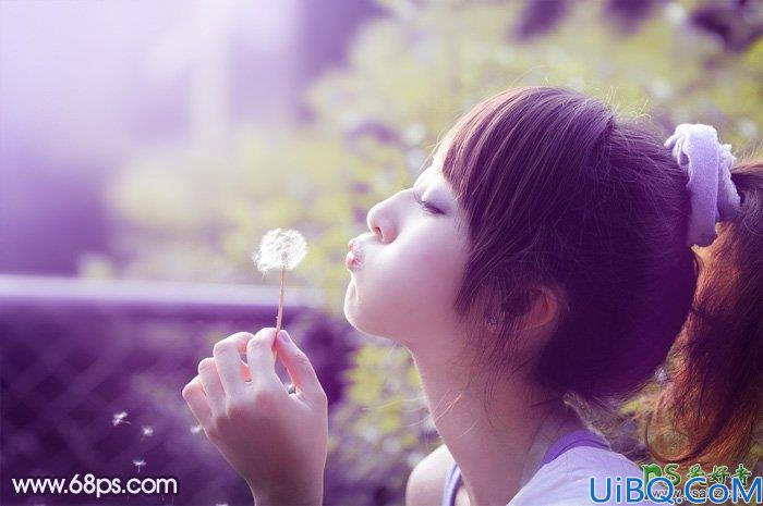Photoshop女生照片凋色教程：给唯美意境女生图片调出清新浪漫的蓝紫色